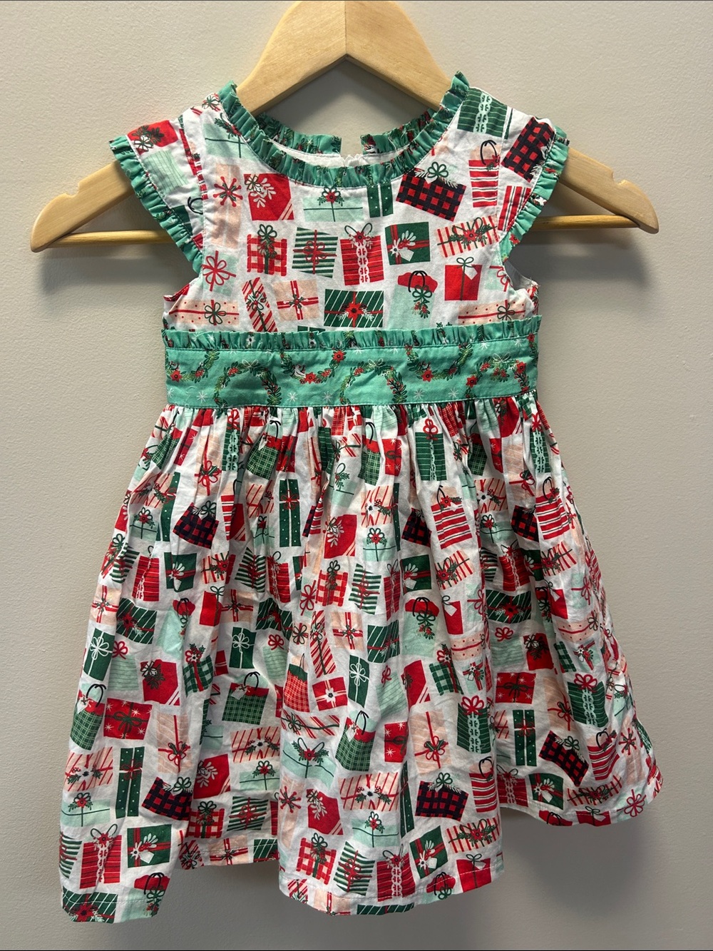 Little Miss Marmalade Girls' Holiday Present Print Dress - Green & Red
